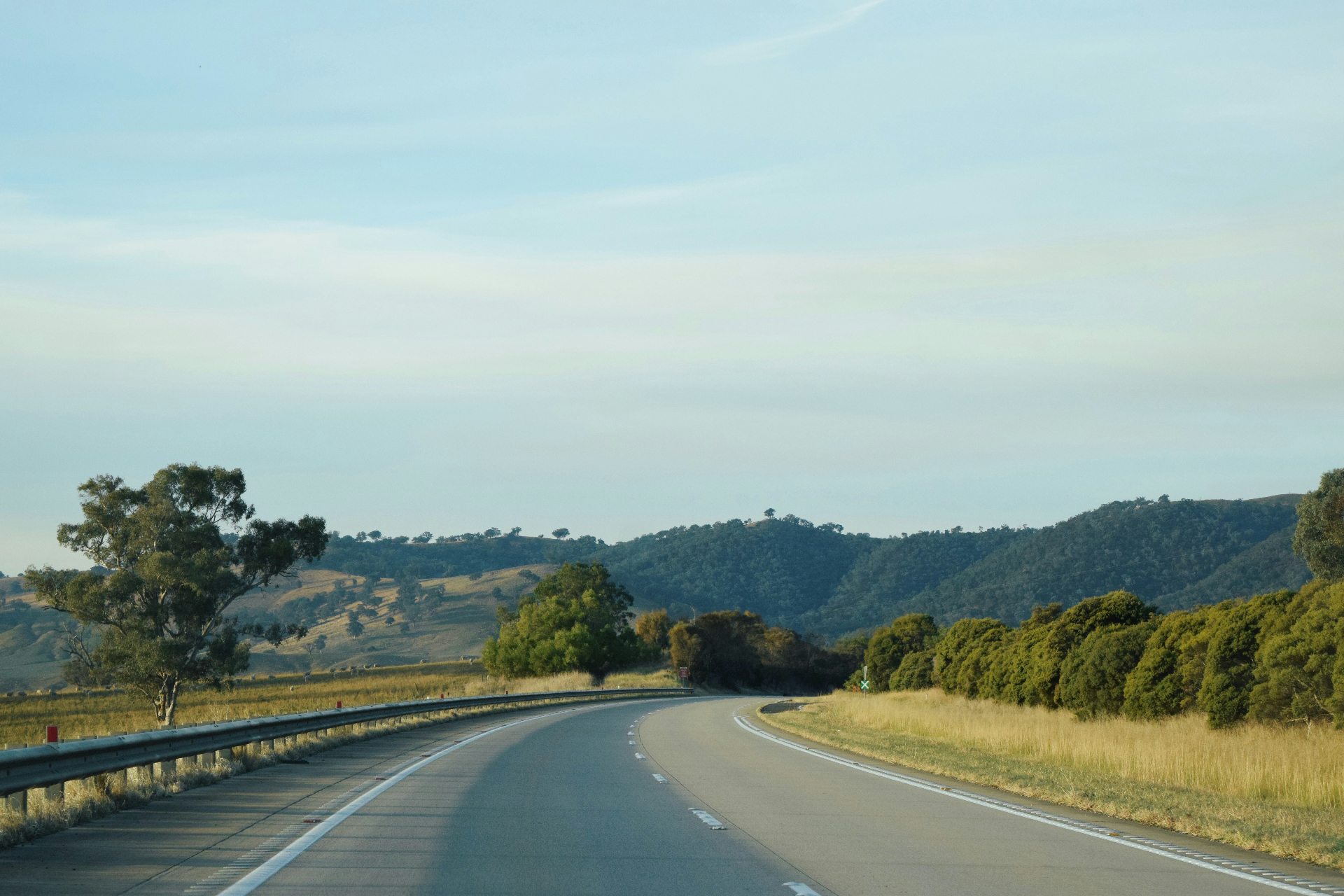 Scenic highway between Madison and Milwaukee Wisconsin with rolling hills