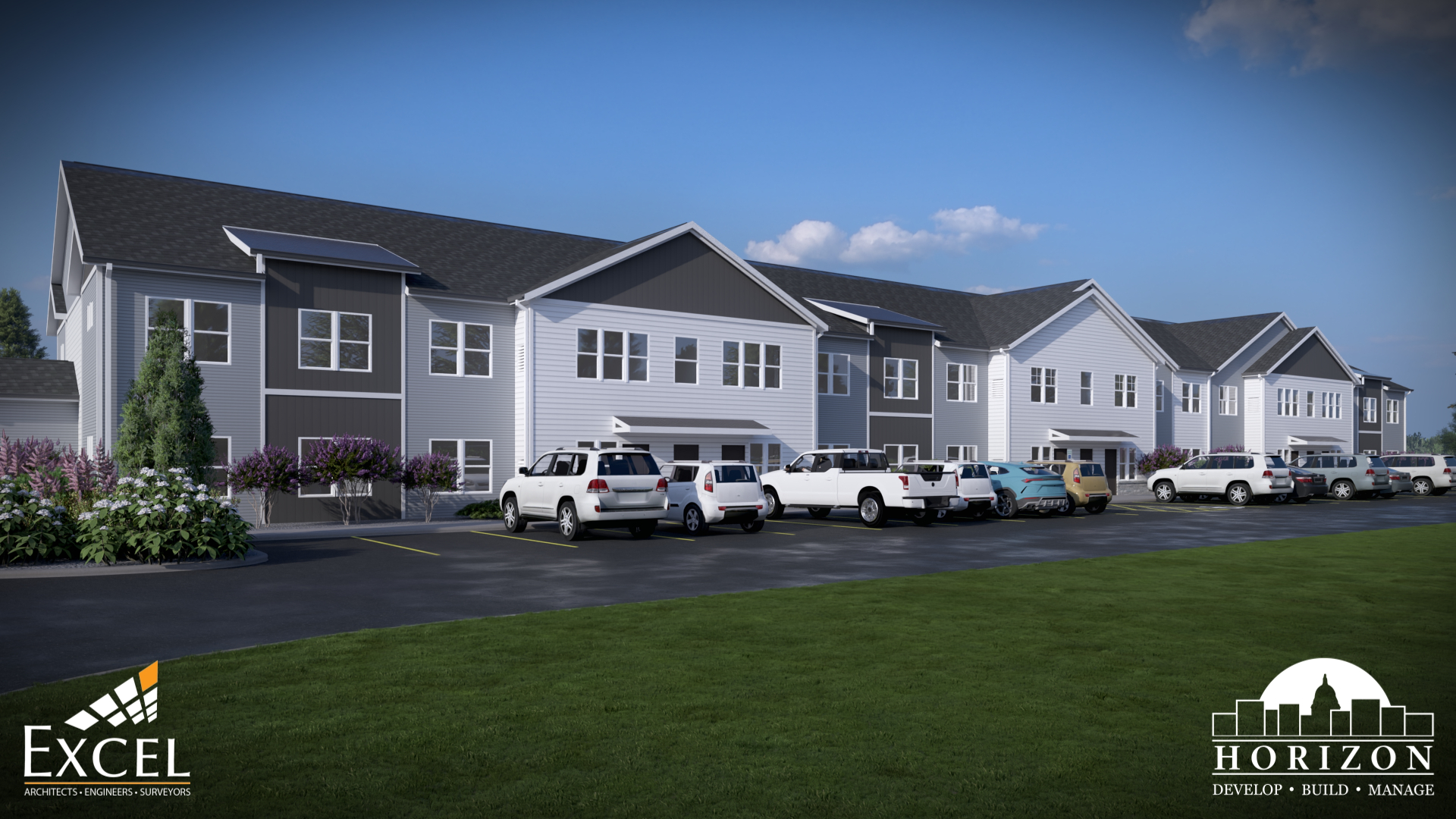 Exterior rendering of apartments for rent at Lumin Terrace in Watertown WI