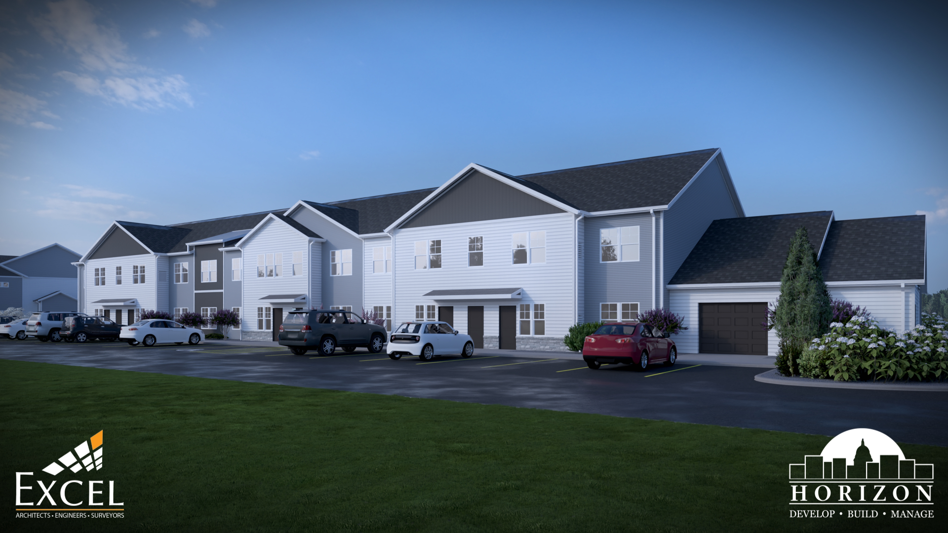 Exterior rendering of Lumin Terrace apartments with private entrances in Watertown WI