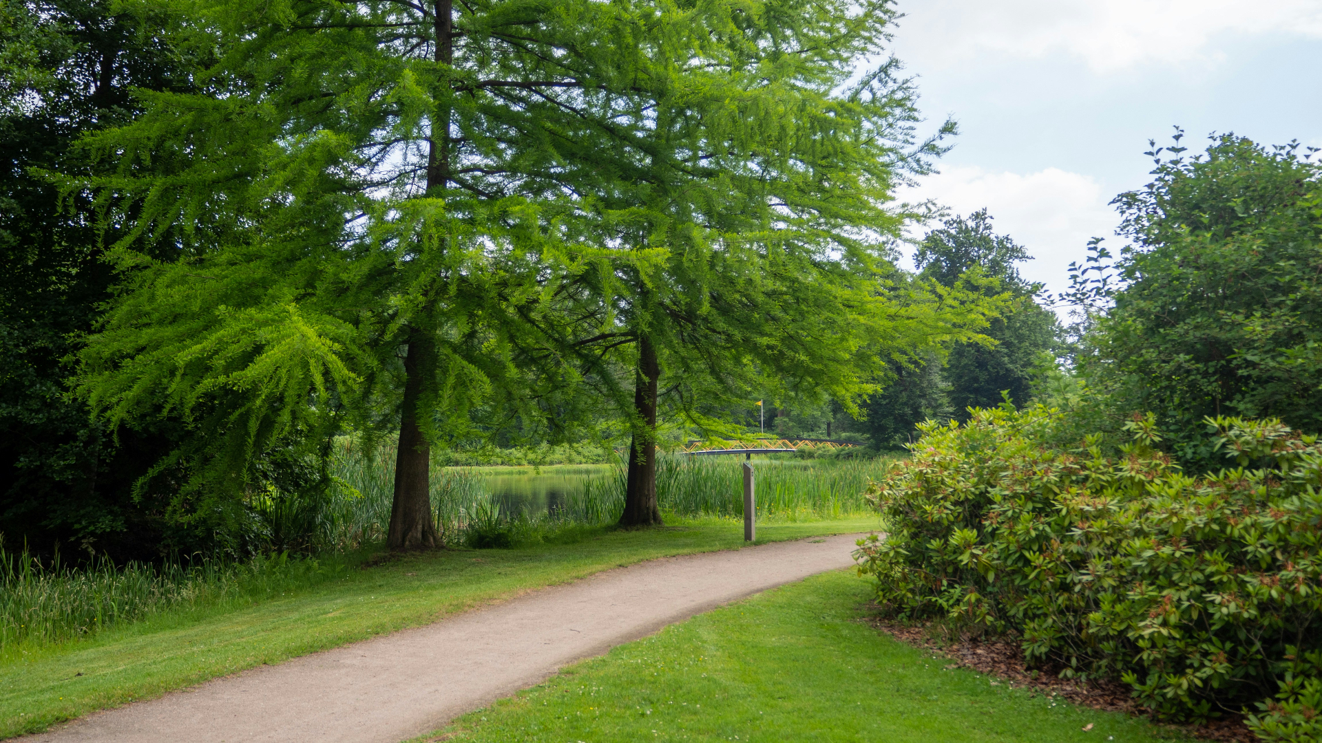 Walking trail through a green park in Watertown Wisconsin